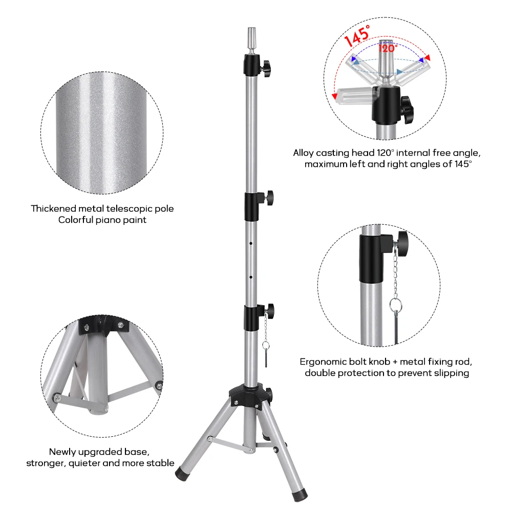 حامل شعر مستعار عالي التحمل قابل للتعديل، حامل ثلاثي القوائم للتدريب على تصفيف الشعر في مستحضرات التجميل - حامل عرض متين لتصفيف الشعر