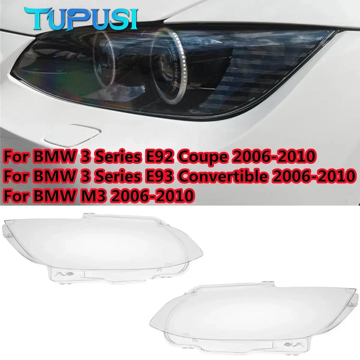 

For BMW E92 E93 2 Door M3 2006 - 2010 Pair Car Front Headlight Lens Cover Auto Shell Headlamp Lampshade Shell Cover Transparent