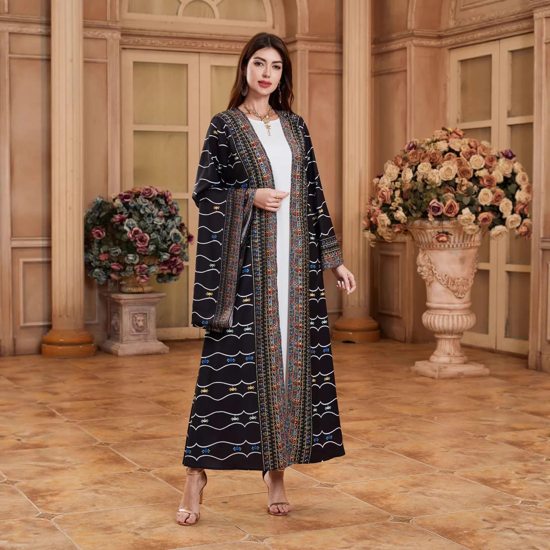 

Праздничное мусульманское длинное платье на Ид, открытая абайя, женские вечерние платья, дубайский кардиган, роба, джалабия, кафтан с бриллиантами для Рамадана, марокканские арабские платья