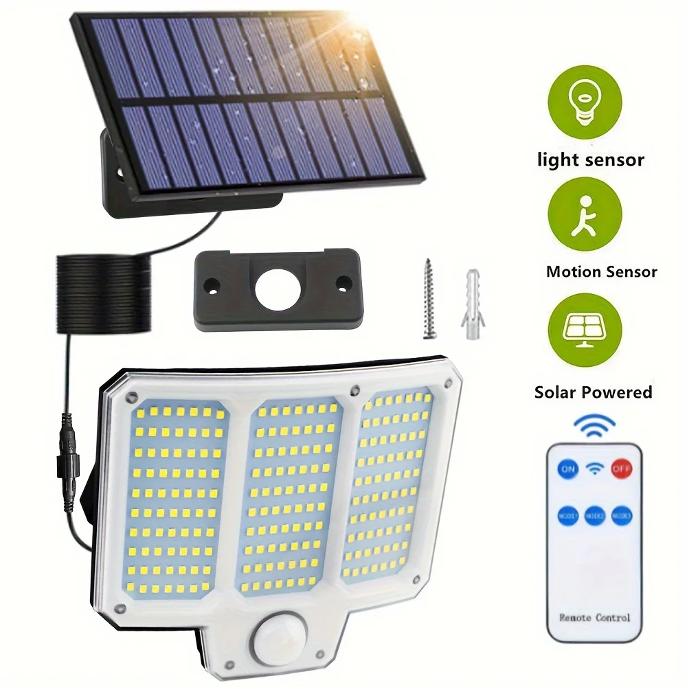210 LED Solar Wall Lamp Motion Sensor Security Lights 3 Lighting Modes With Remote Outdoor Solar Lights for Garden Garage Decor