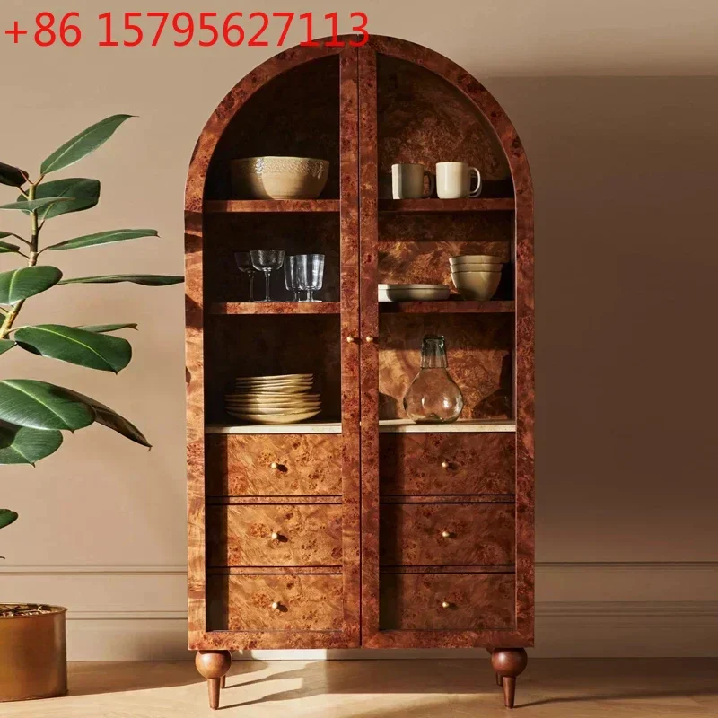 

Decorative cabinet French retro solid wood wine cabinet, American antique arched furniture Nordic