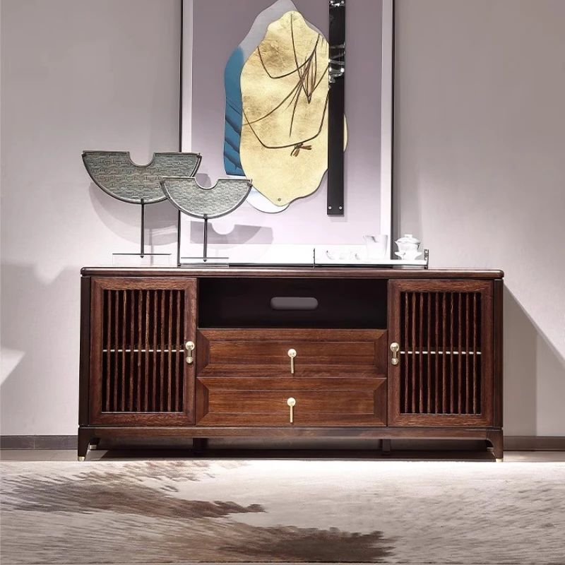 

Modern minimalist new Chinese ebony TV cabinet light luxury simple solid wood floor cabinet living room furniture