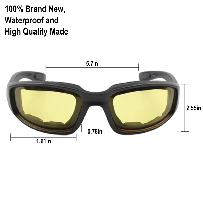 Motorcycle Riding Glasses Padding Goggles UV Protection Dustproof Windproof Sunglasses with Clear Smoke Yellow Lens Anti-glare