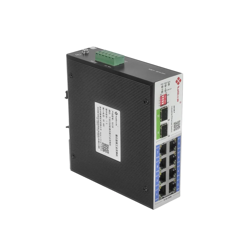 2 GE Fiber 8 GE Copper Ports 4 bit Dip PoE DC48V IP40 Aluminum Unmanaged Industrial Gigabit Ethernet Switch