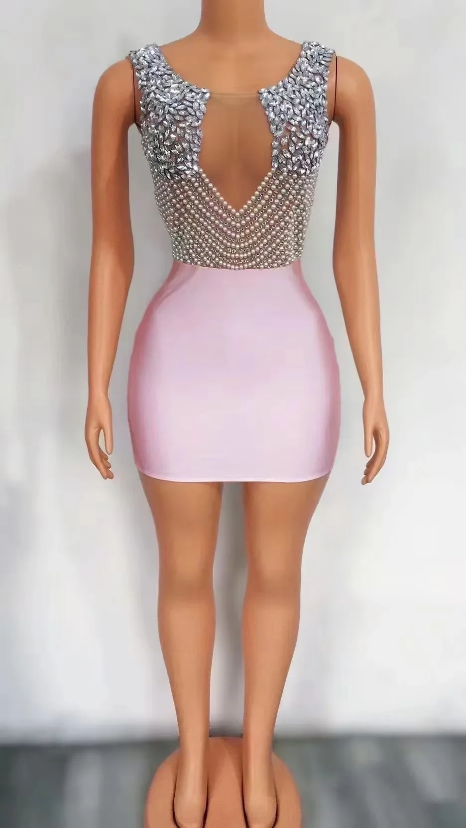 Multicolorido sem mangas brilhantes strass sexy vestido sem costas para mulheres boate festa roupas baile de formatura dança wear traje de palco