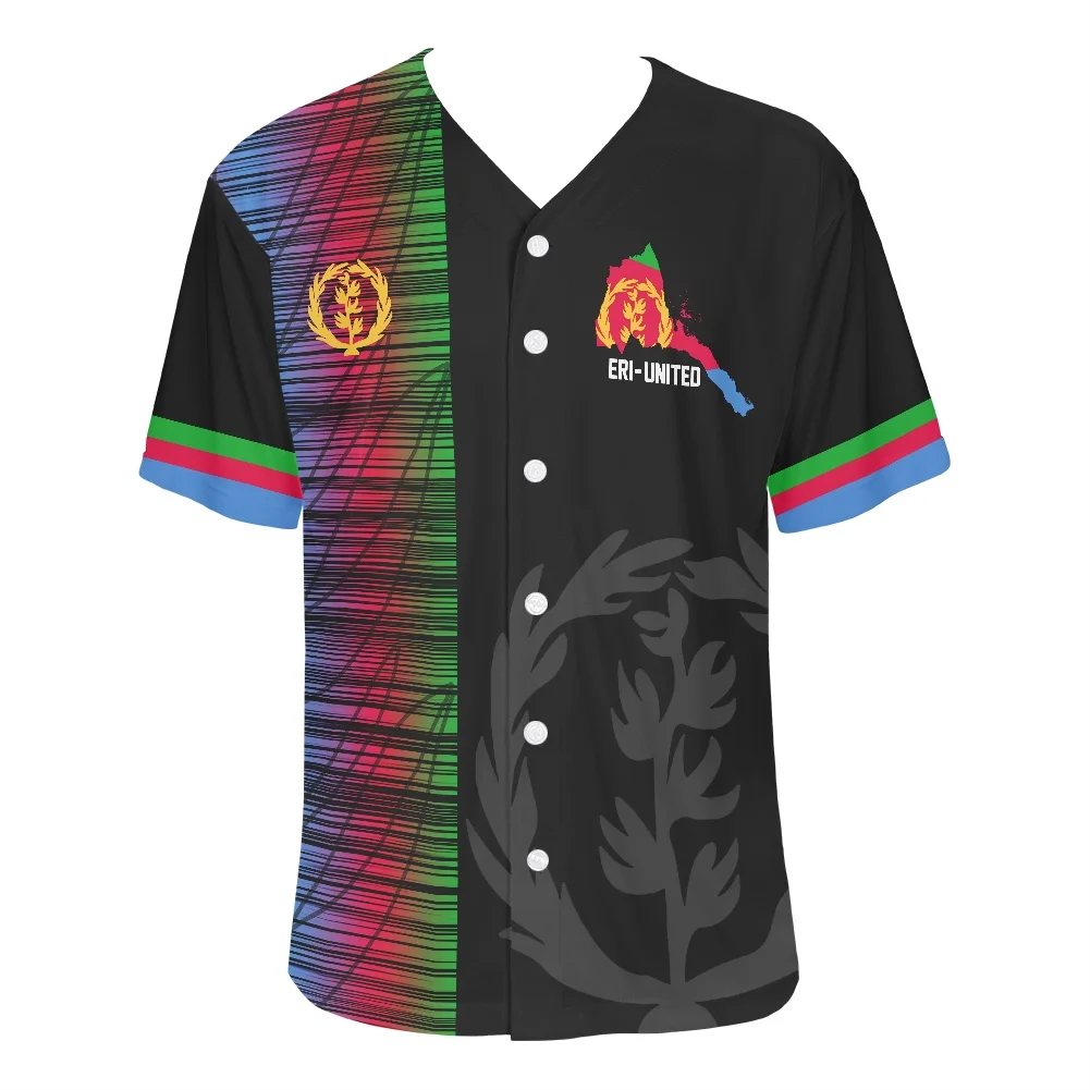 Baseball Jerseys Customize Blank V-neck Short Sleeve Shirt Eritrea Printing Baseball Jersey For Street Hip Hop Baseball Tops