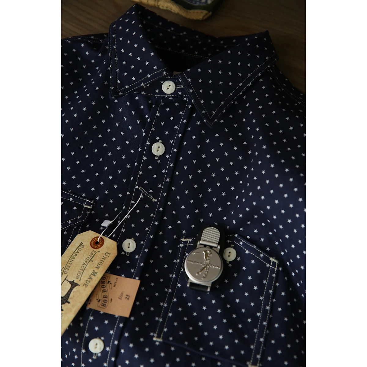 BOB DONG Wabash Star Print Work Shirt Indigo Vintage Inspired Long Sleeve Shirt