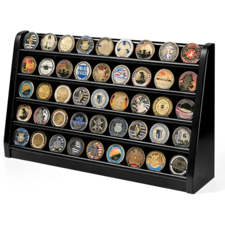 

Деревянная подставка-витрина для коллекционных монет (военных, памятных), 5 рядов, на 50 монет, для настольного или настенного размещения