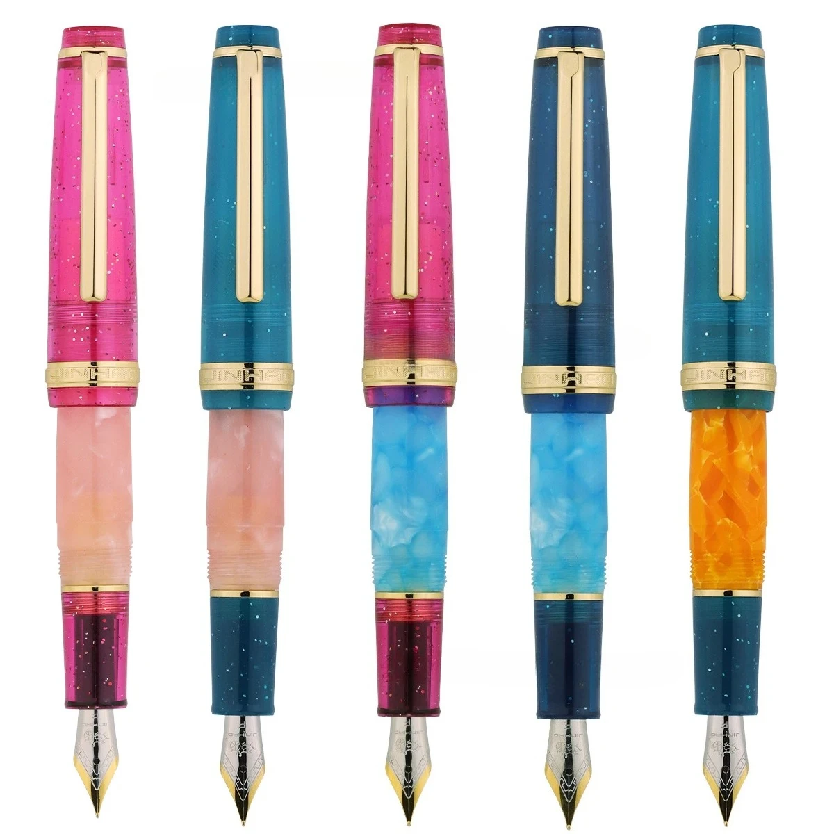 

Jinhao 82 MINI Limited Fountain Pen Customized Sakura Peacock Blue Acrylic EF/F/M/Bent Nib Golden Trim and Converter Writing Pen