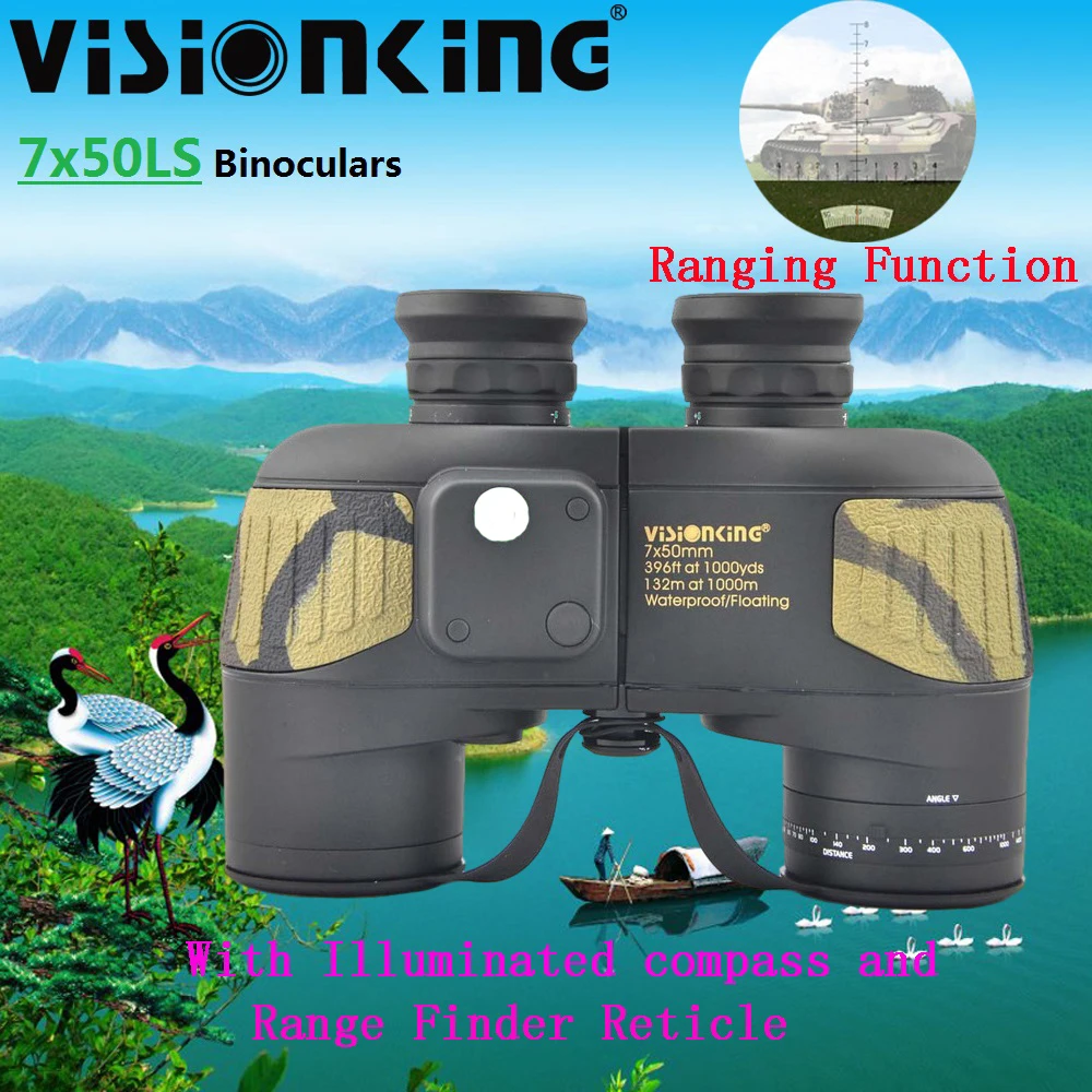 Visionking Boating 7x50 HD Binoculars Powerful Rangefinder Illuminated Compass Navigation Waterproof Telescope Camping Equipment