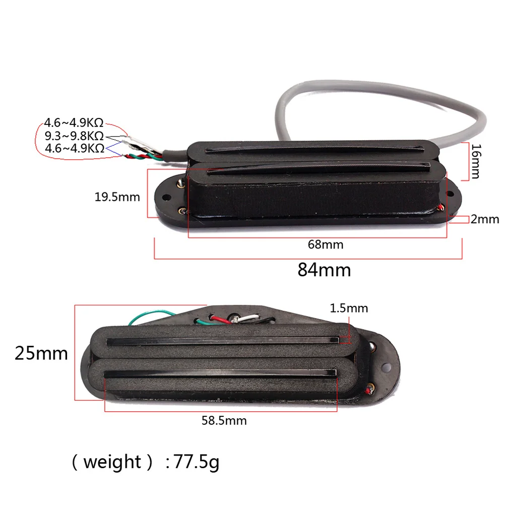 

Guitar Pickup 4 Wire Dual Hot Rail Humbucker Single Coil Fully Shielded for St Electric Guitar Parts Black Gmn07