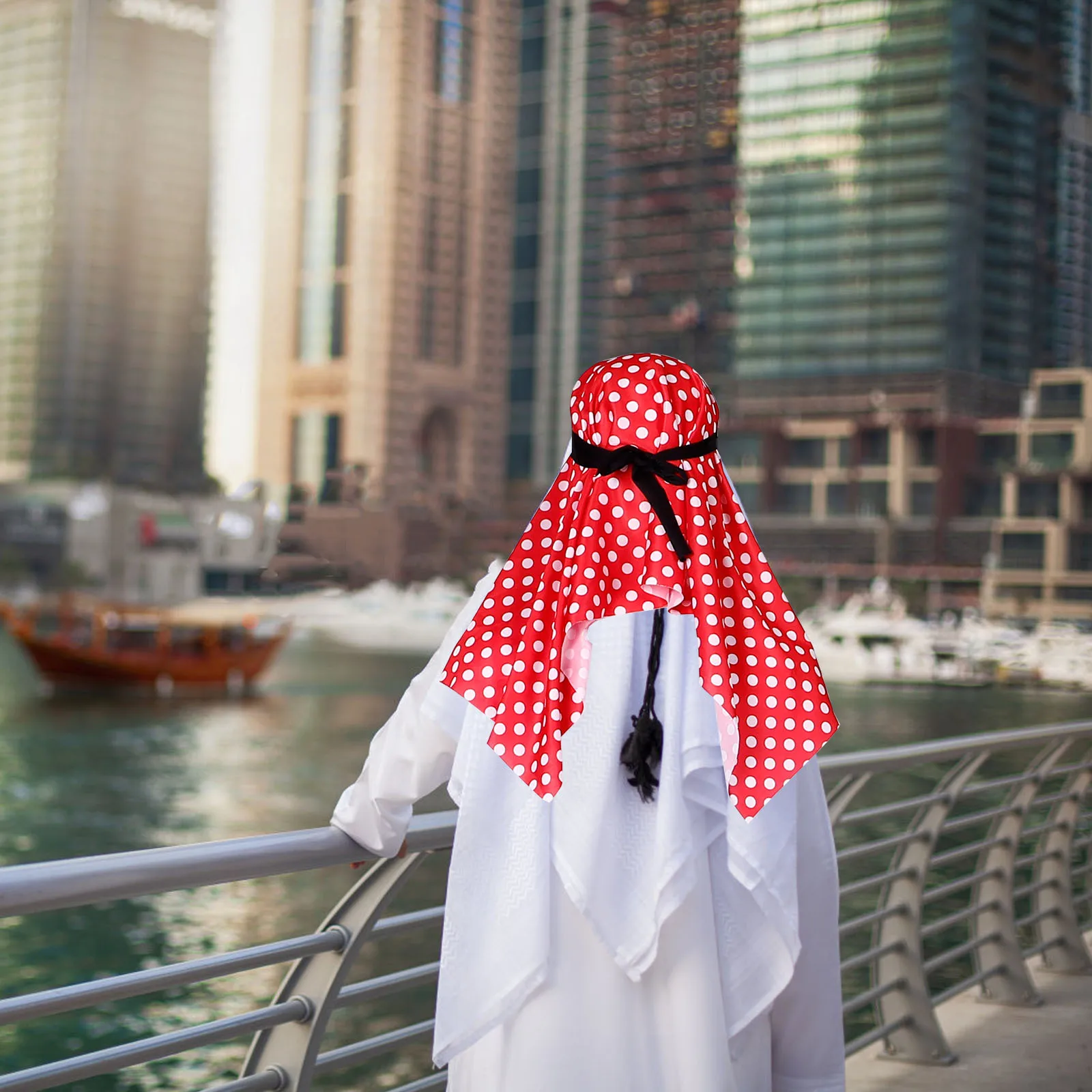 

Arabic Red Headscarf Costume For Men White Robe Dubai Prince Style Traditional Ethnic Muslim Dress Kaftan Thobe Party