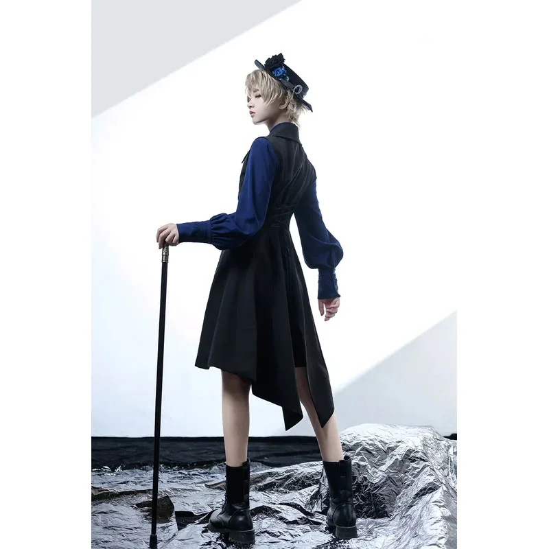 

Pre-order Ouji Lolita Black and Blue Vintage Lolita, Middle Ages Little Prince Long Vest by Princess Chronicles