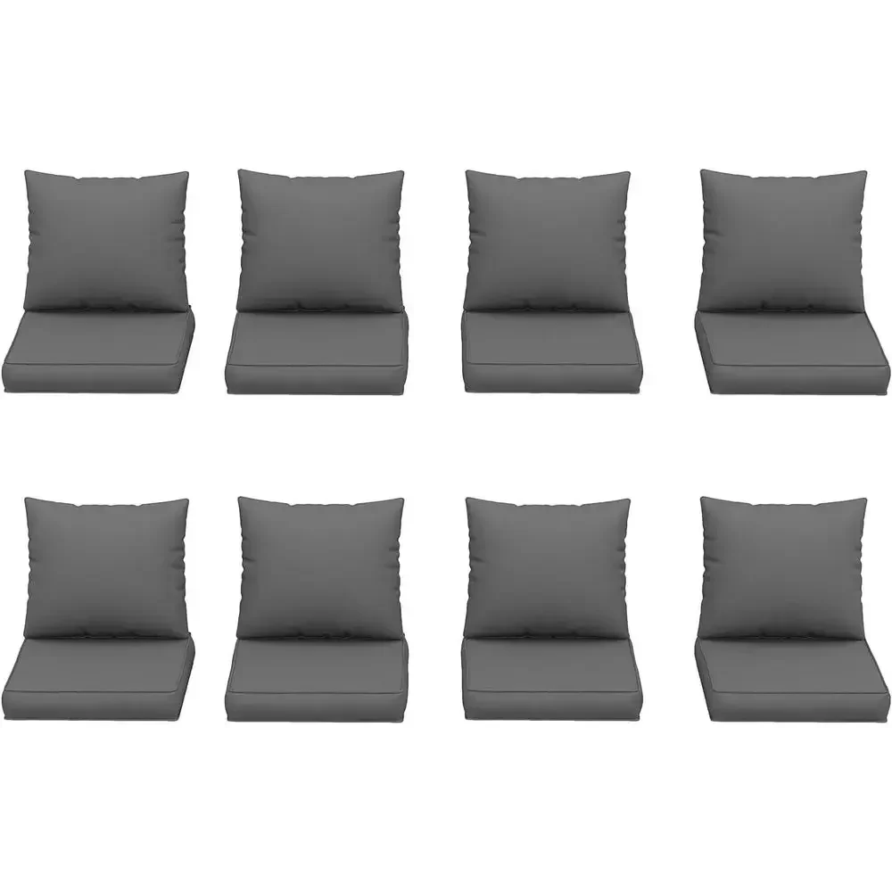 8-Piece Patio Furniture Set with 4'' Grey Water-Resistant Replacement Cushions for Outdoor Sectional Sofa Chairs