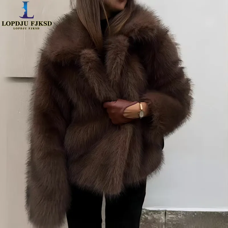 Women's Faux Fox Fur Short Overcoat Covered Button Winter Jacket Outerwear - Europe And America Style Female Clothing