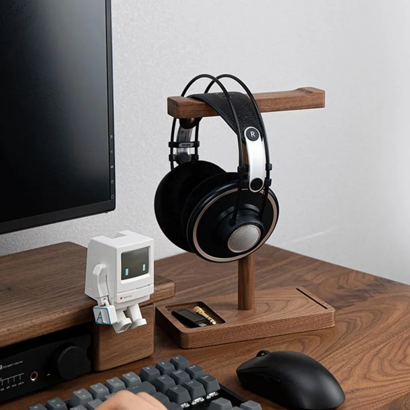 Solid Wood Stand Black Walnut Headset Blacket Headset Hanger Aluminum Alloy Computer Gaming Headphone Holder 360 Degree Rotating