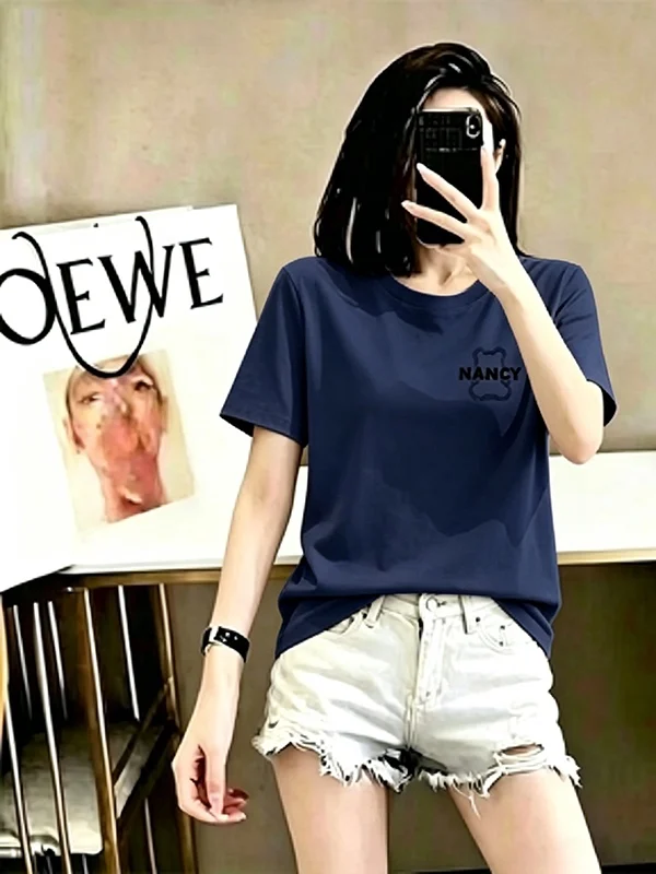 

Summer Loose Fit Short Sleeve Women's Top plus Size Harem Pants plus Size Clothing Breathable Polyester Fiber round Neck T-Shirt