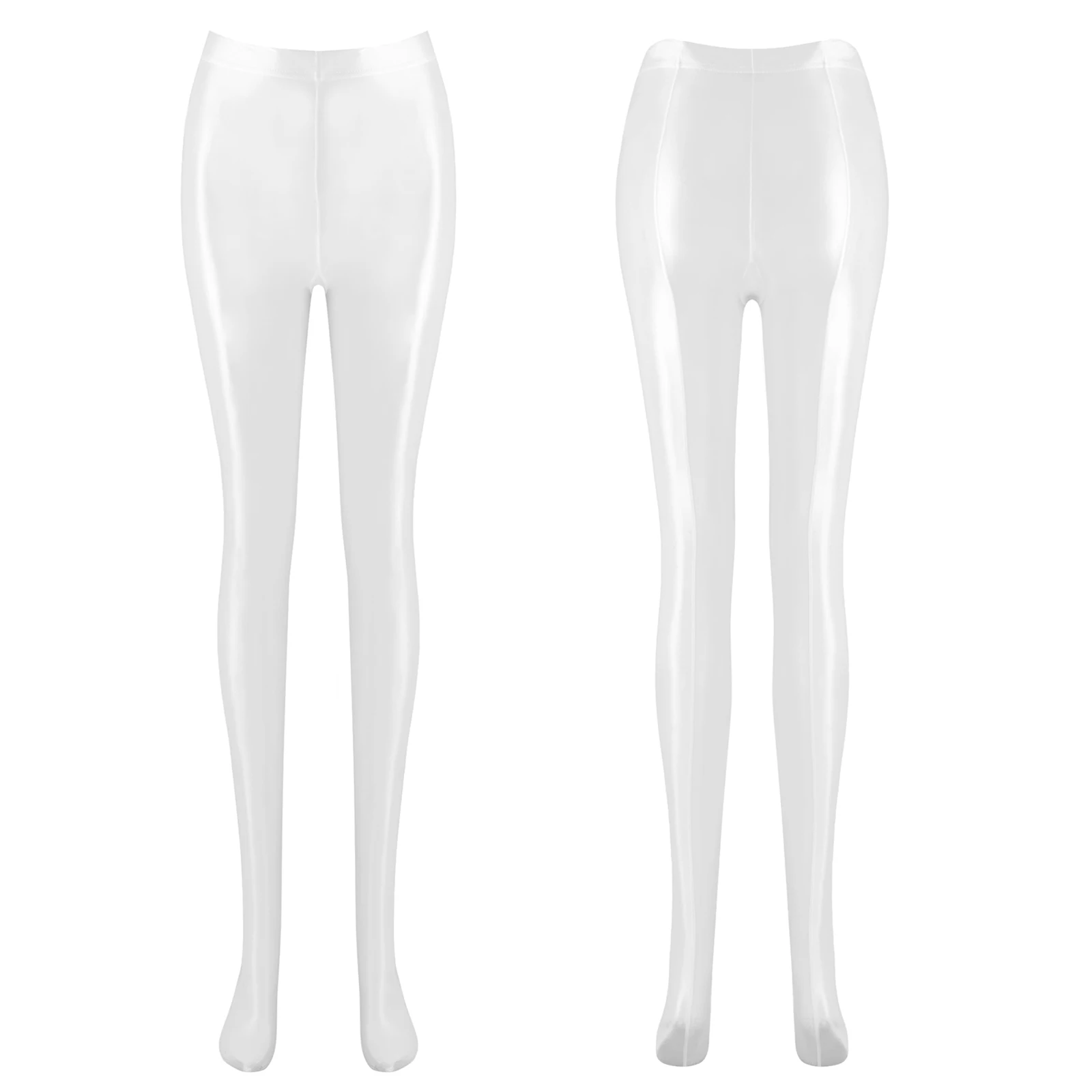 Women Sexy Oil Glossy Pantyhose Mesh Transparent Footed Leggings Pants Dance Training Fitness Workout Tights Rave Party Clubwear