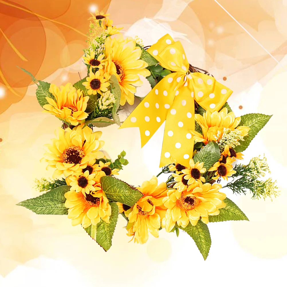 

Sunflower Wreath Artificial Fake Flower Garland Yellow Natural Style Decor for Door Wall Kitchen Party Decoration