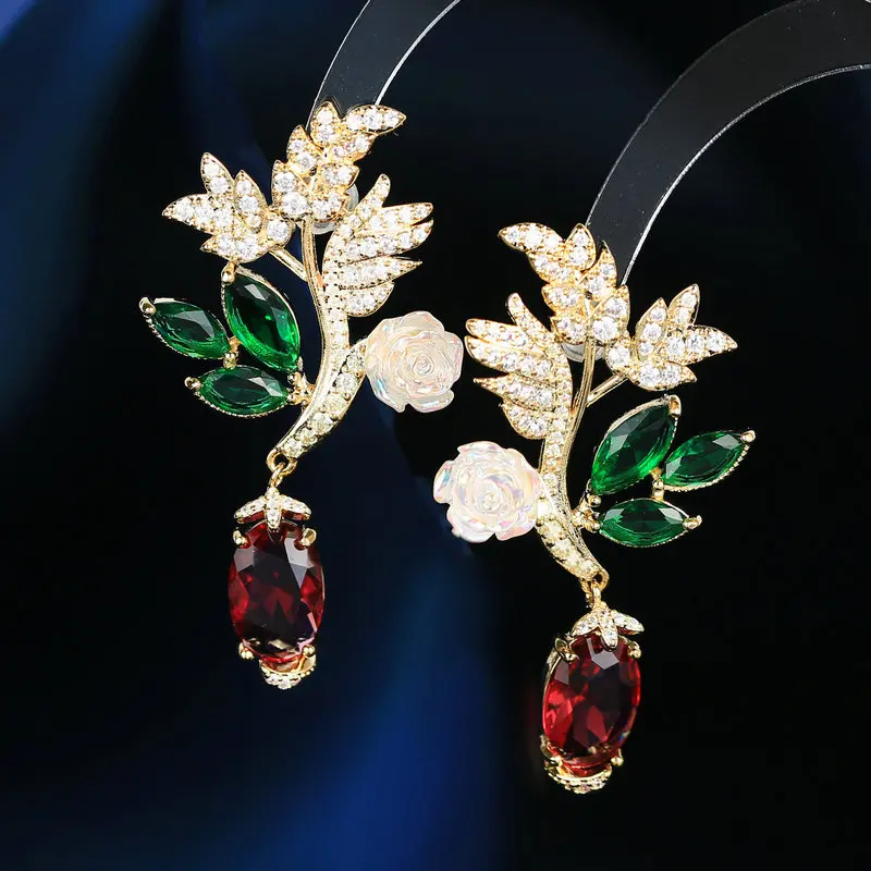 

1pair Colorful Cubic Zircon Flowers Drop Earring Luxury Leaf Earring for Woman Party Wedding Banquet Accessory Ear Jewelry