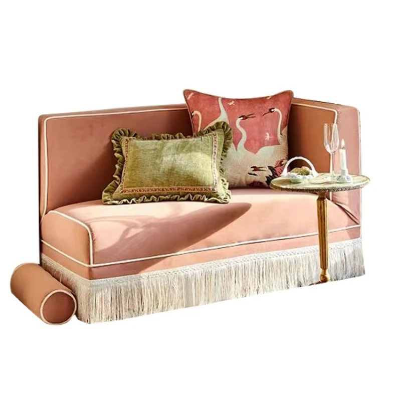 

French vintage style pink velvet tassel sofa designer B&B bedroom balcony casual small sofa