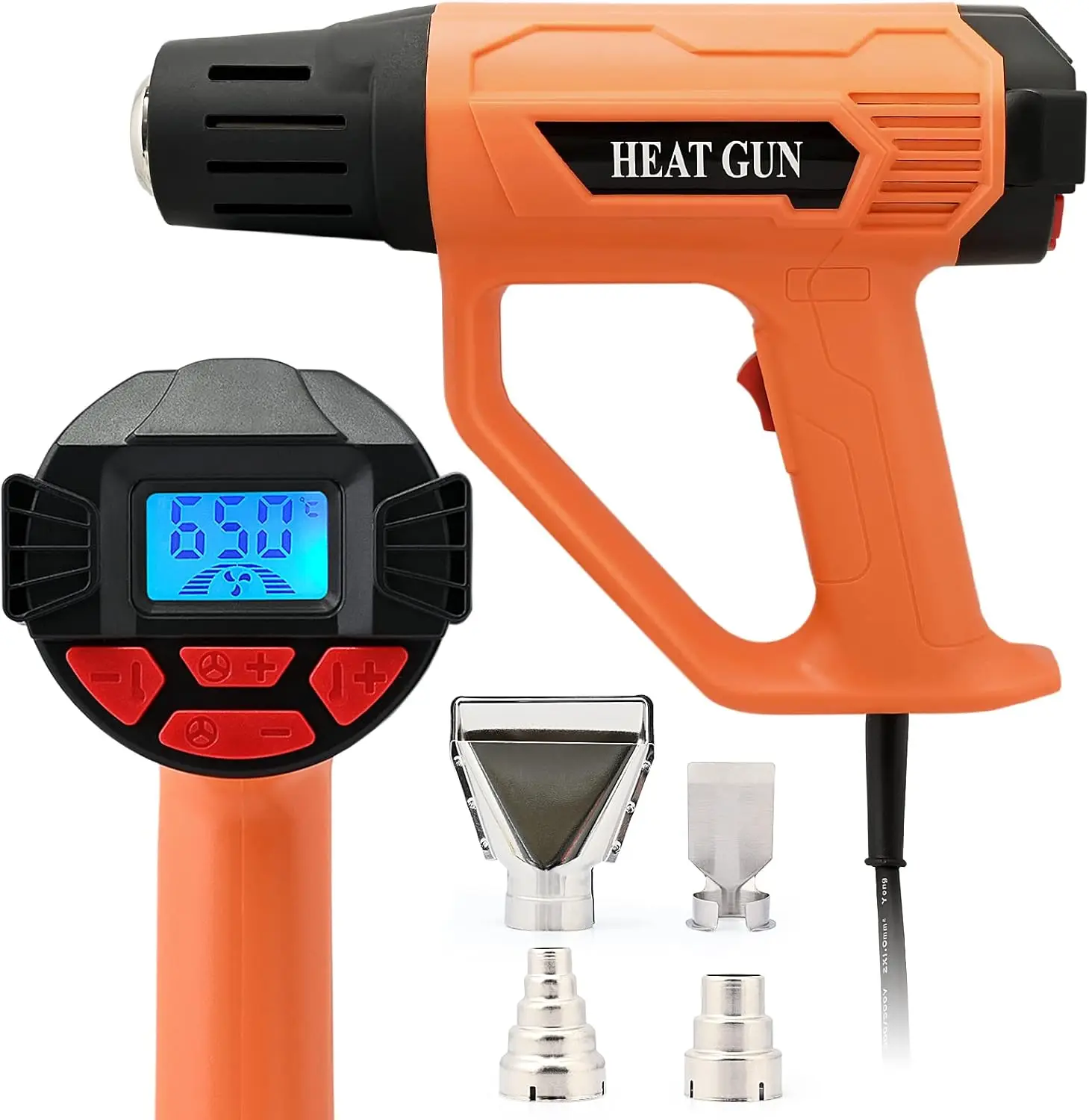 

2000W Hot Air Gun Kit with Digital LCD Display, Variable Temperature 122℉-1202℉, 4 Nozzles for Vinyl Wrap, Crafts, Shrink Tubing