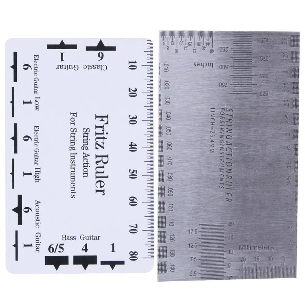 

2Pcs Guitar String Action Gauge Ruler Electric Bass Acoustic Tools Metric System Plastic Stainless Steel Height Spacing
