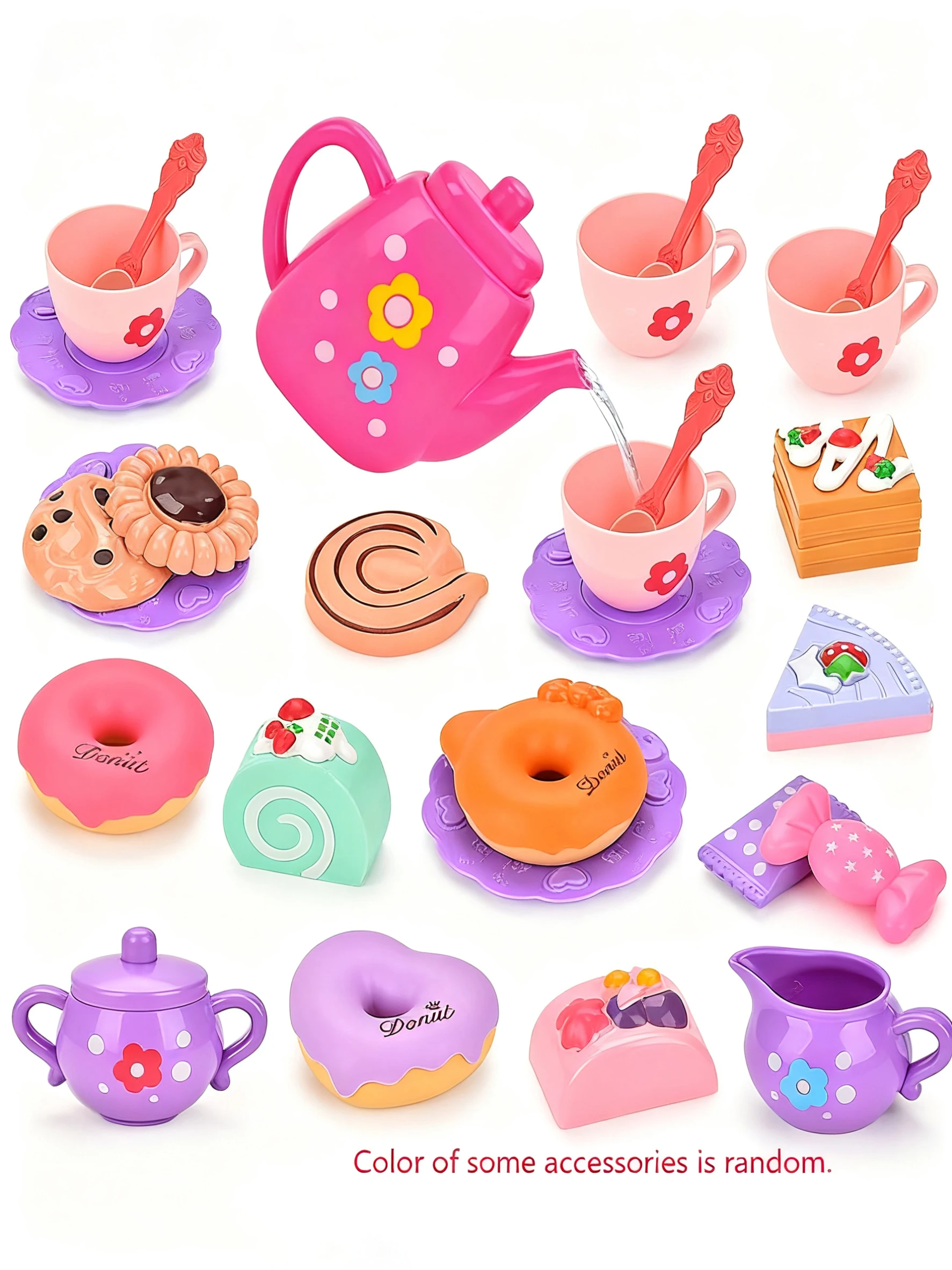 Juego de fiesta de té para niñas pequeñas, 27 Uds., juguetes de princesa para el tiempo del té, incluye juego de té, estuche de postre, juego de cocina para niños
