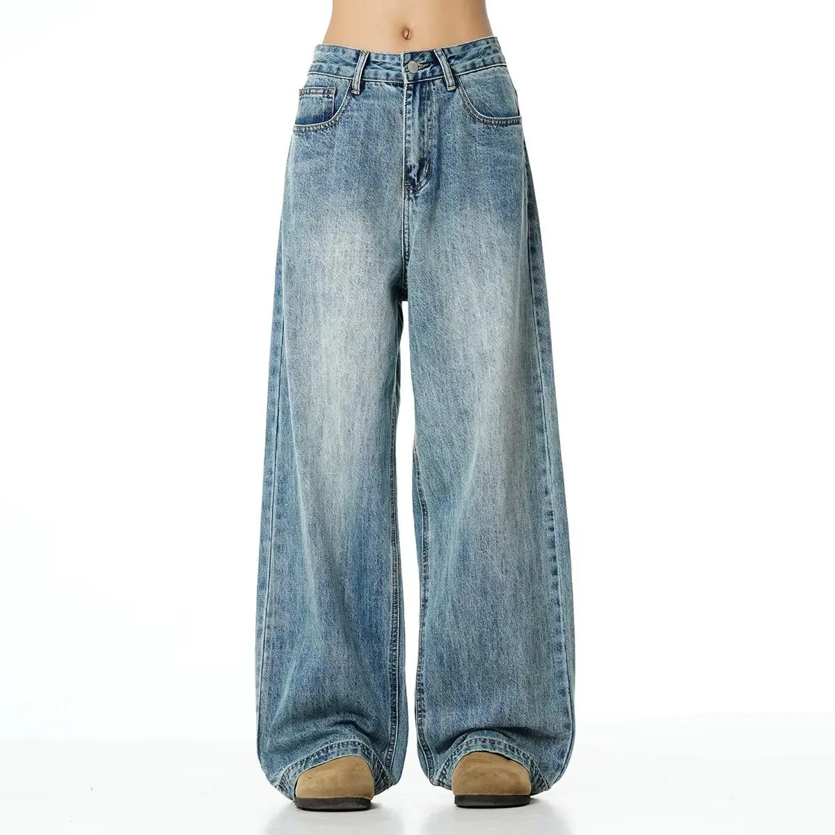

Men's Business Straight Wide Leg Jeans American High Street Casual Denim Long Pants Men Streetwear Loose Jeans Trousers