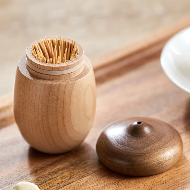 2PCS Polished Crack-resistant Wood Toothpick Container Decorative Table Ornament for Hotel & Homestay Use