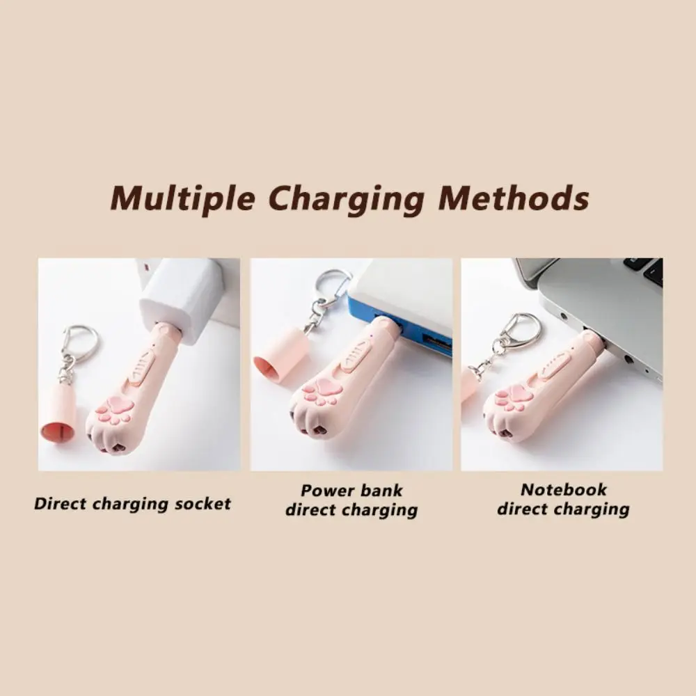 USB Rechargeable Cat Teasing Stick Cat Claw Shape Switchable Pattern Cat Teasing Pen with Keychain Laser Lamp Cat Toy