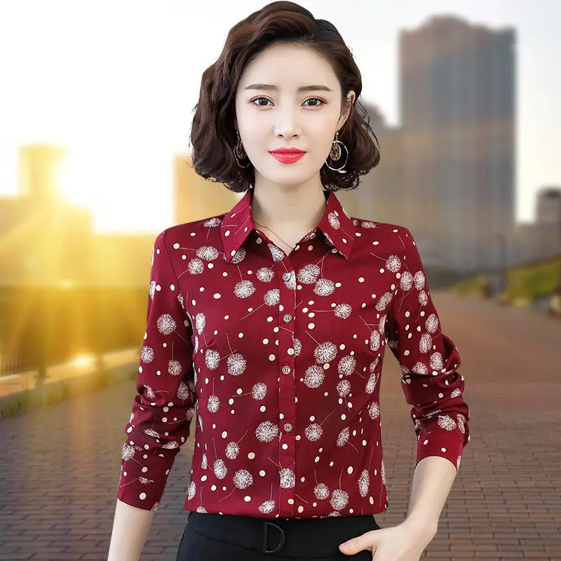 Vintage Printed Button Asymmetrical Shirts Women\'s Clothing 2023 Autumn Winter New Loose All-match Tops Office Lady Blouses