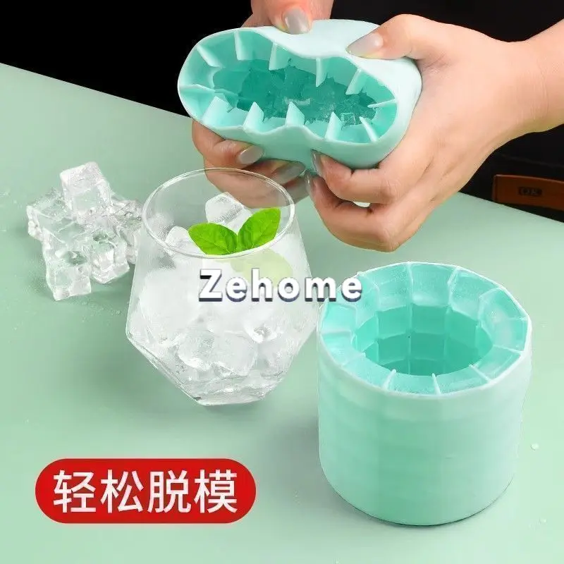 Pinch Type Cylinder Ice Cube Mold & Storage Bucket