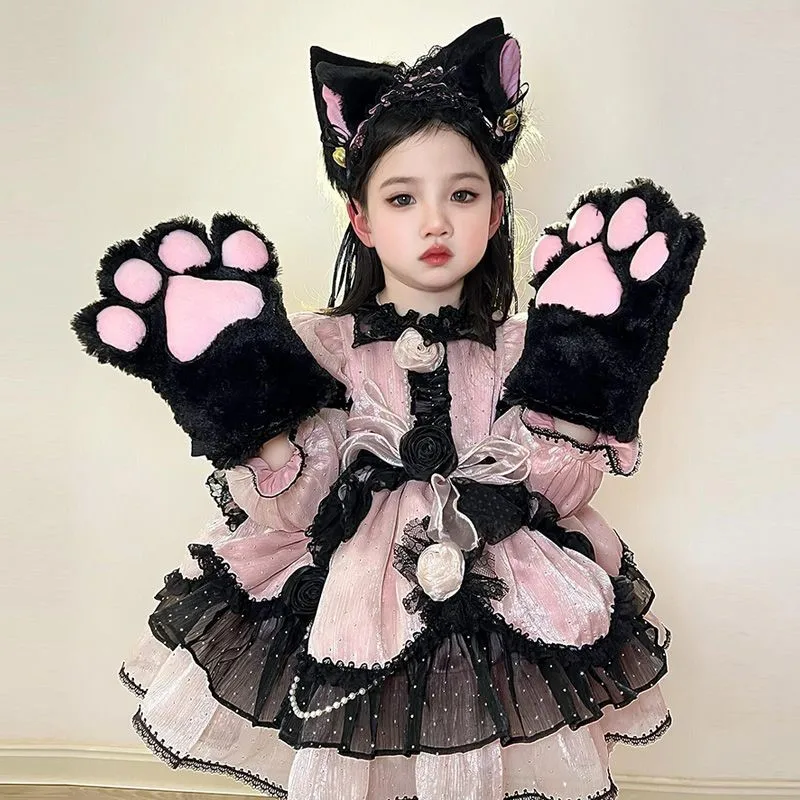 2026 Girls' Cute Cartoon Cat-Shaped Princess Dress Kids' Holiday Decorative Clothing Children's Lolita Long Sleeve Dress LI827