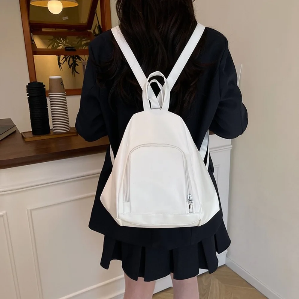 

Casual Solid Color Single Shoulder Bag PU Leather Waterproof Crossbody Bag Schoolbag Large Capacity Women's Backpack Men