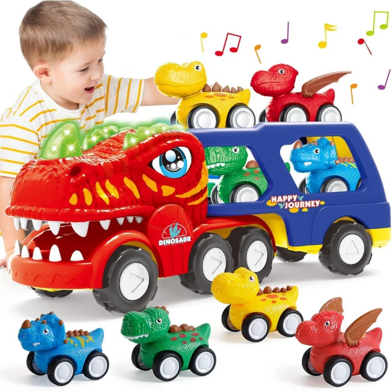 Monster Truck Toys for 2 3 4 5 Year Old Boys Gifts, 5-Pieces Dinosaur Toys for Age 2 3 4 5 6, Toys for Kids 2-4, Pull Back Cars