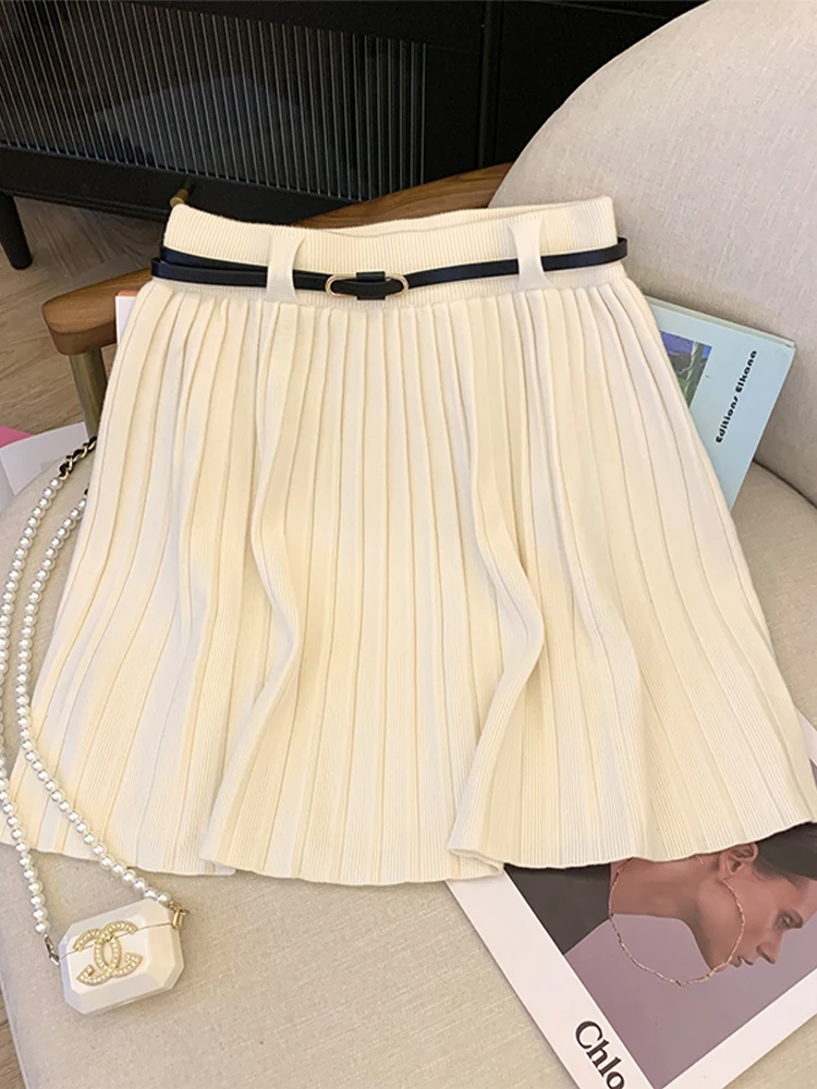 

Summer Women French Vintage Mini Knit Pleated Skirt 2000s Aesthetic A-line Korean Gyaru Coquette Hot Sexy Cute Ballet Core Y2k