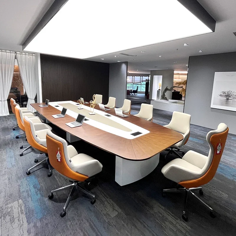 Solid wood conference table, long table, simple modern large conference table and chair combination conference room table, paint