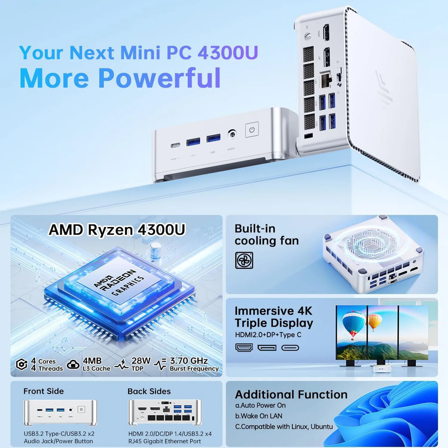 ACEMAGIC Mini PC AMD Ryzen Embedded R2544 Processor 16GB DDR4 512GB M.2 2280 SSD Wifi5 BT4.2 UP TO 4TB Mini PC Windows 11
