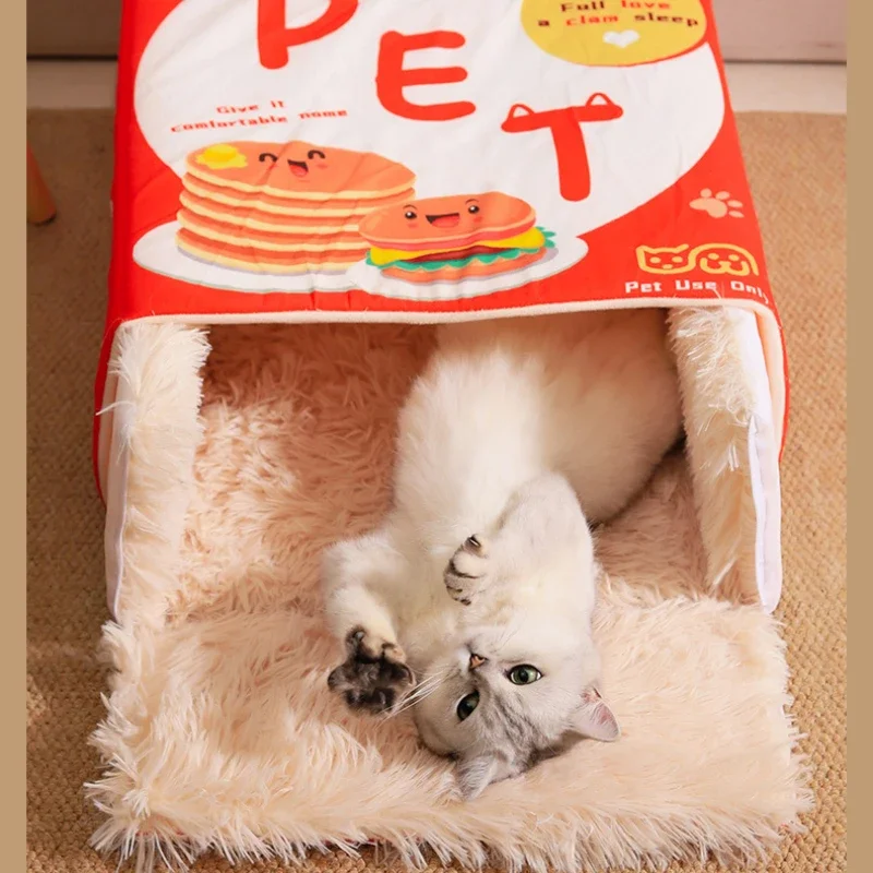 Japanese Style Fully Enclosed Biscuit Box Pet Cat Bed Rectangular Pull Out Snack Kitten Resembling Secure Cat House Cushion Cave