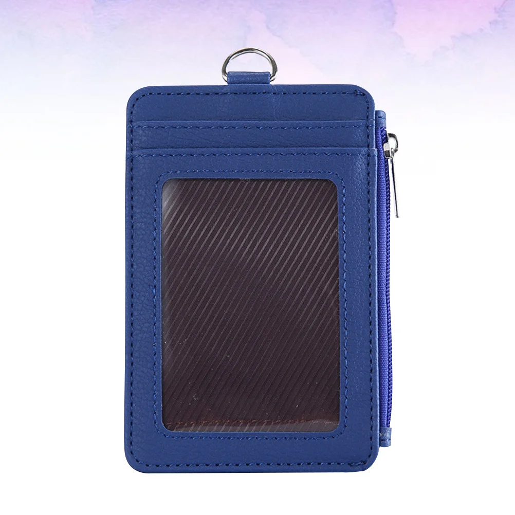 

Blue Multifunction PU Card Holder Telescopic Buckle Hanging Wallet Organizer for School Shopping Work Protective Sleeve