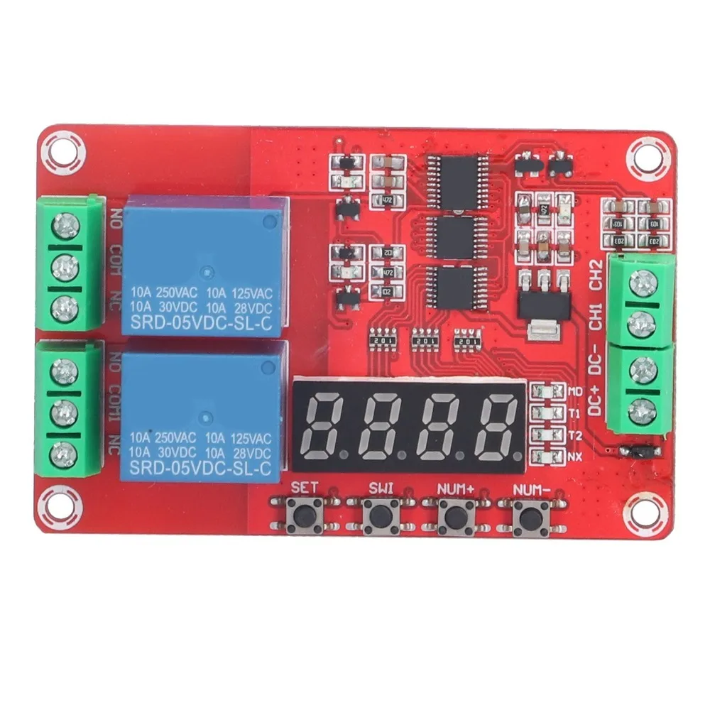 FRM02 Time Delay Relay 2-Channel Multi Function Time Delay Relay Module LED Display Self Lock Cycle Timing Relay Module