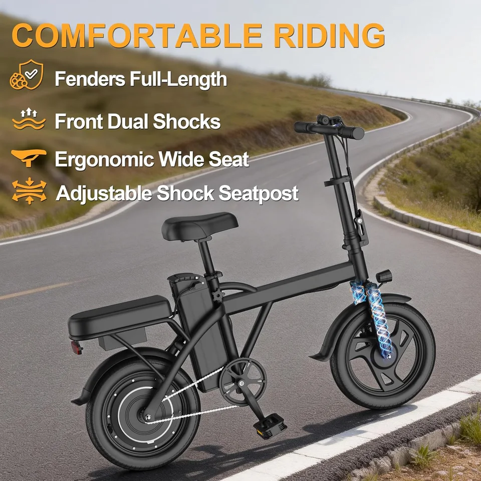 2026 New 14" Electric Bike 500W Motor 22Mph Max Speed 30-45Miles Max Range Dual Brake System Portable Foldable Ebike for Commuting Outdoor fun image 5