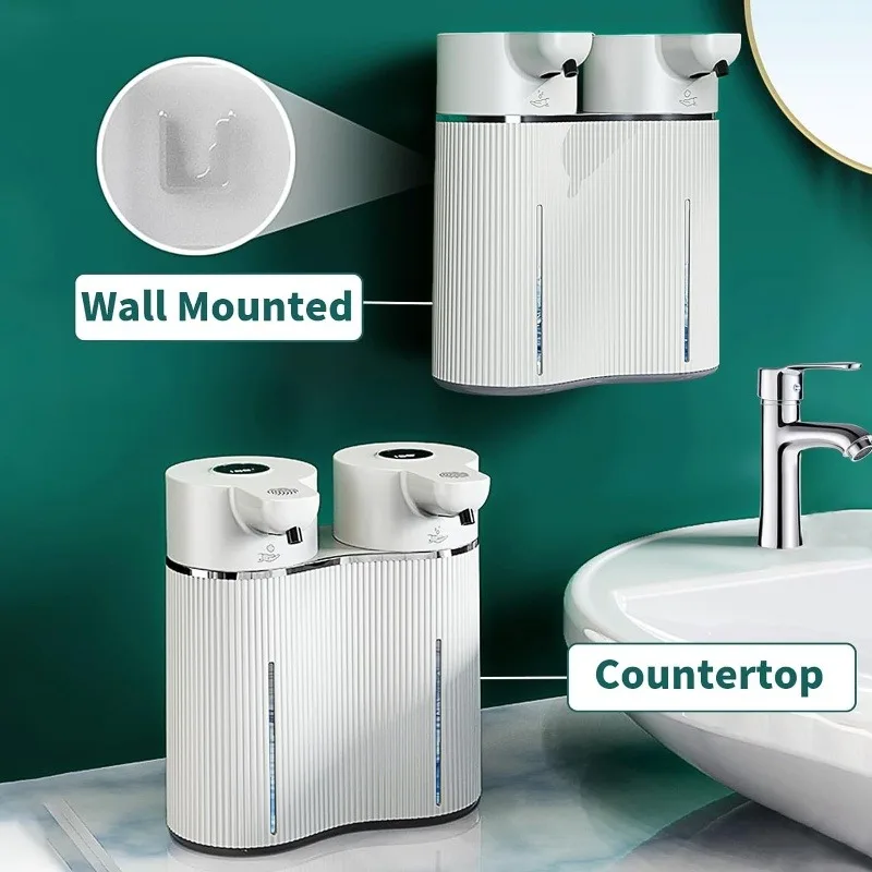 Manufacturer Wholesale Wall Mounted ABS Plastic Double Pump Kitchen Shower Shampoo Dispenser 400ml * 2 USB Automatic Liquid/Gel