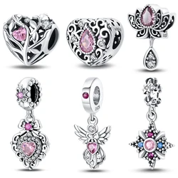 Vintage 925 Silver Classic Purple Retro Heart Shape Lotus Angel Pattern Charms Beads Fit 3mm Original Bracelets DIY Jewelry