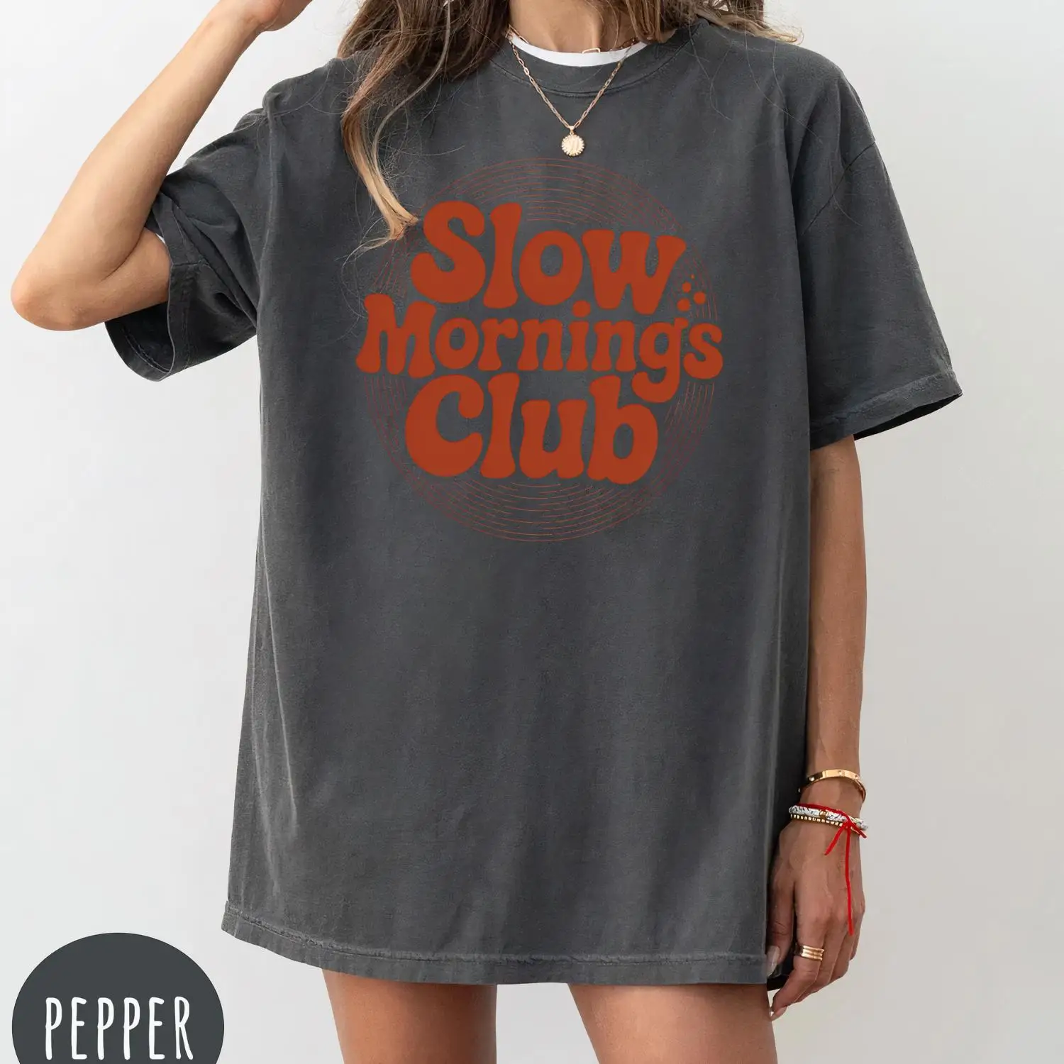 Summer Women's Retro Slow Mornings Club T-shirt Pure Cotton and Breathable Short Sleeve Streetwear Oversized Loose Casual
