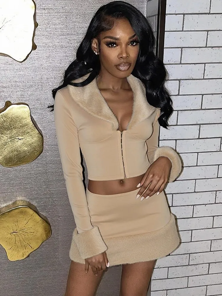 

2 Piece Women Sets 2025 New Arrival Autumn Winter Matching Sets Solid Color Two Pieces Sets Top And Skirt Suits Outfits Clothing