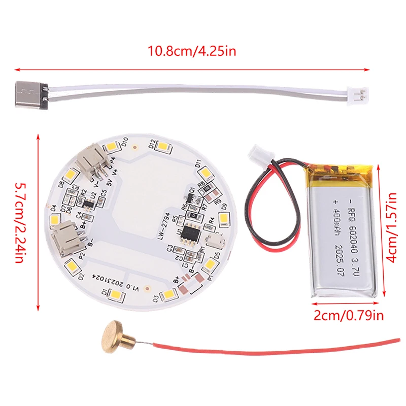 Panel LED zasilany DC 5V, źródło światła 5W 57MM, sterownik ściemniania 3000K z dotykowym włącznikiem i portem ładowania Type-C