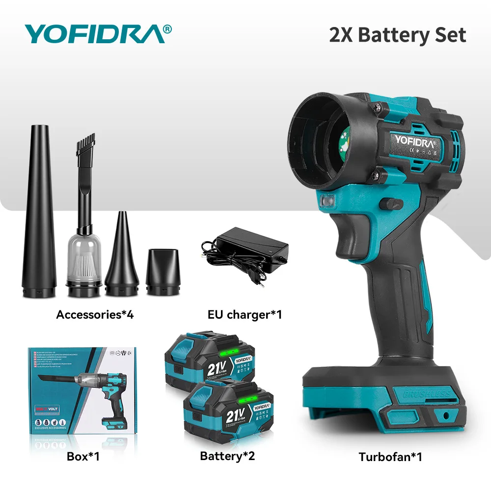 YOFIDRA Bürstenloser 80000RPM 2-in-1 Hochleistungs-Turbolüfter Elektrischer Luftbläser Jet-Fan Schnee-, Laub- und Staubentferner für Makita-Akkus