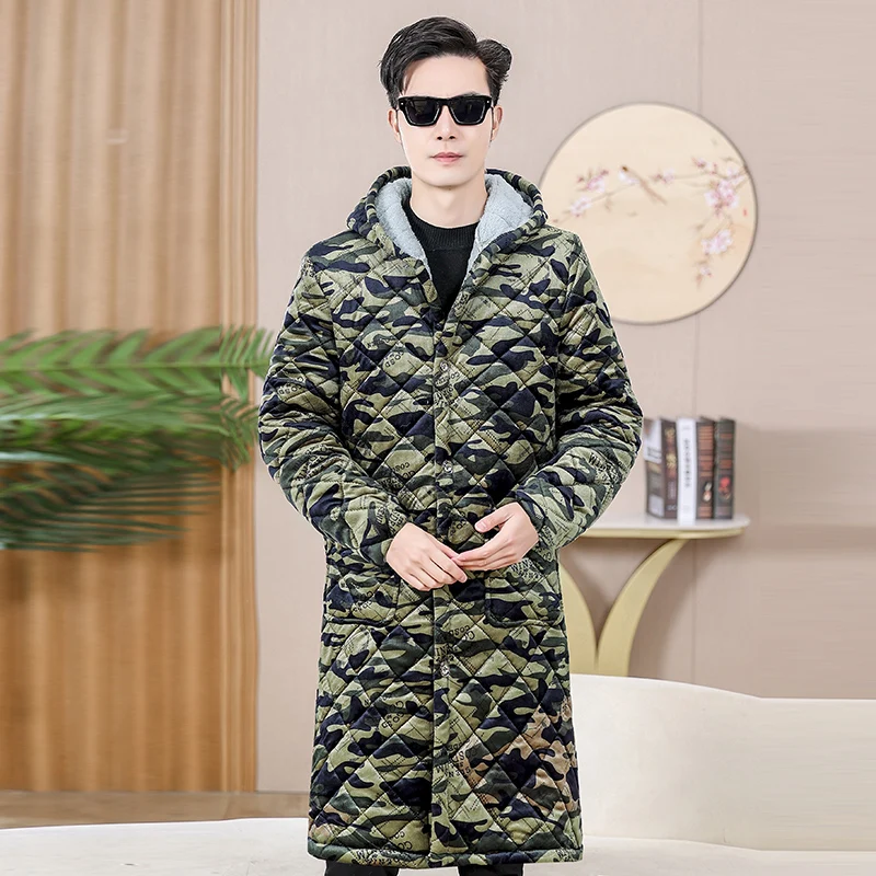 

Thiened Long Cotton Apron Workwear for Men Winter Warm Fce Anti-Dirt over Knee Lengthed Durable Youth Sle Camouflage